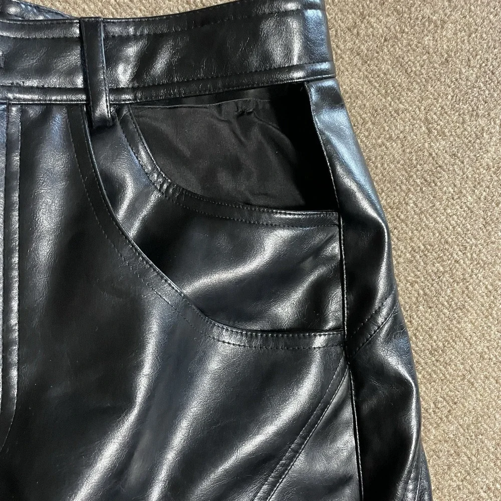 Zara W Black Faux Leather Wide Leg Cut Out Pockets Small Pants Biker Core Rocker